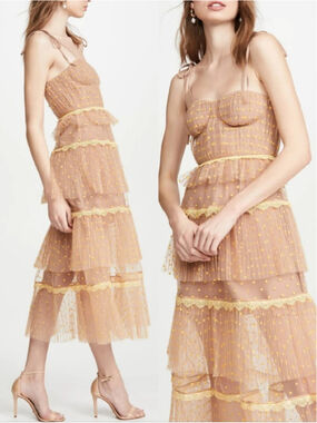 🆕 Self Portrait Polkadot Tiered Midi Dress Size 6 Fairy Coquette Formal Dress
